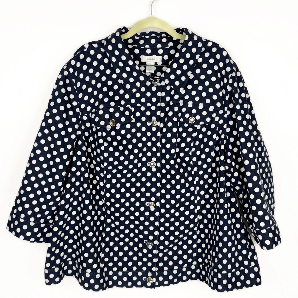 Nwt CJ Banks Navy Blue Polka Dot 3/4 Sleeve‎ Lightweight Denim Jean Jacket Sz 3X